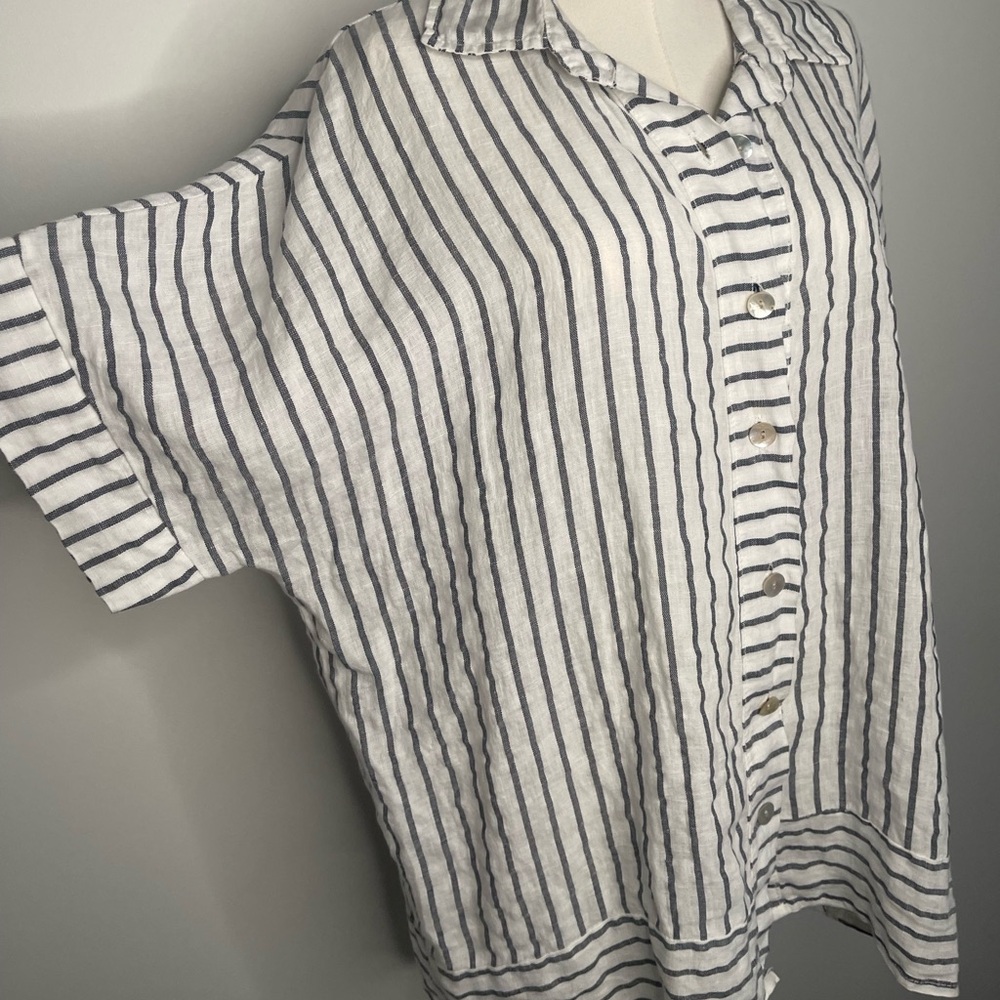 Marie La Lune 100% Linen Striped Oversized Blouse Shirt Resortwear
